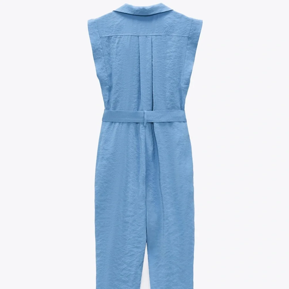 NWT Zara blue short sleeve buttoned up jumpsuit with a tie - Picture 7 of 15